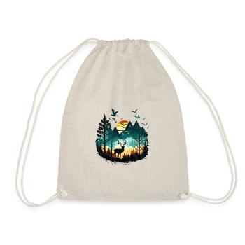 Landscape Deer | Mountains | Sun - Drawstring Bag - nature - Front