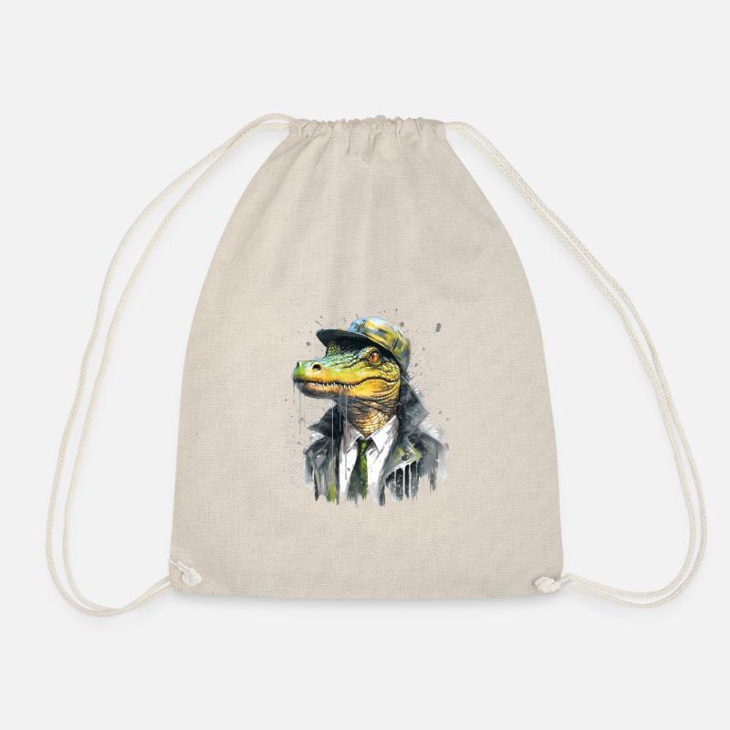 Cool crocodile with cap and suit - Drawstring Bag - nature