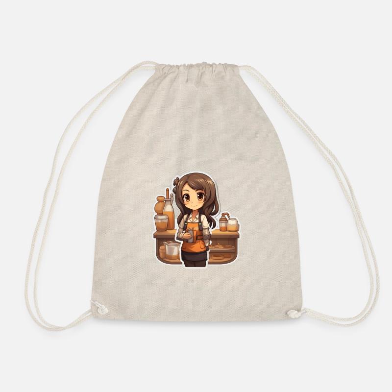 Kawaii Anime Girl: Working - Drawstring Bag - nature