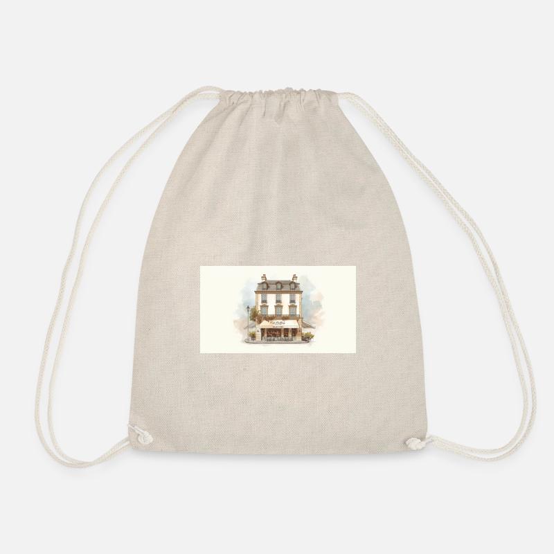 Parisian Café Watercolor façade - Drawstring Bag - nature