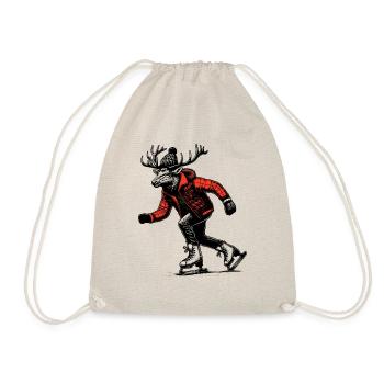 Schlittschuh laufener Elch - Turnbeutel - Natur - Vorne