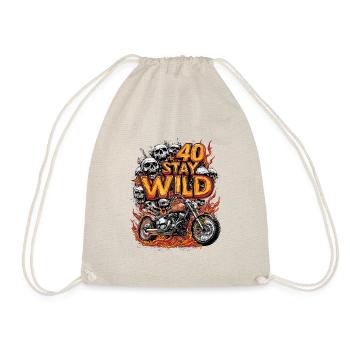 Biker 40 Birthday Skull Stay Wild Motorcycle Bike - Drawstring Bag - nature - Front