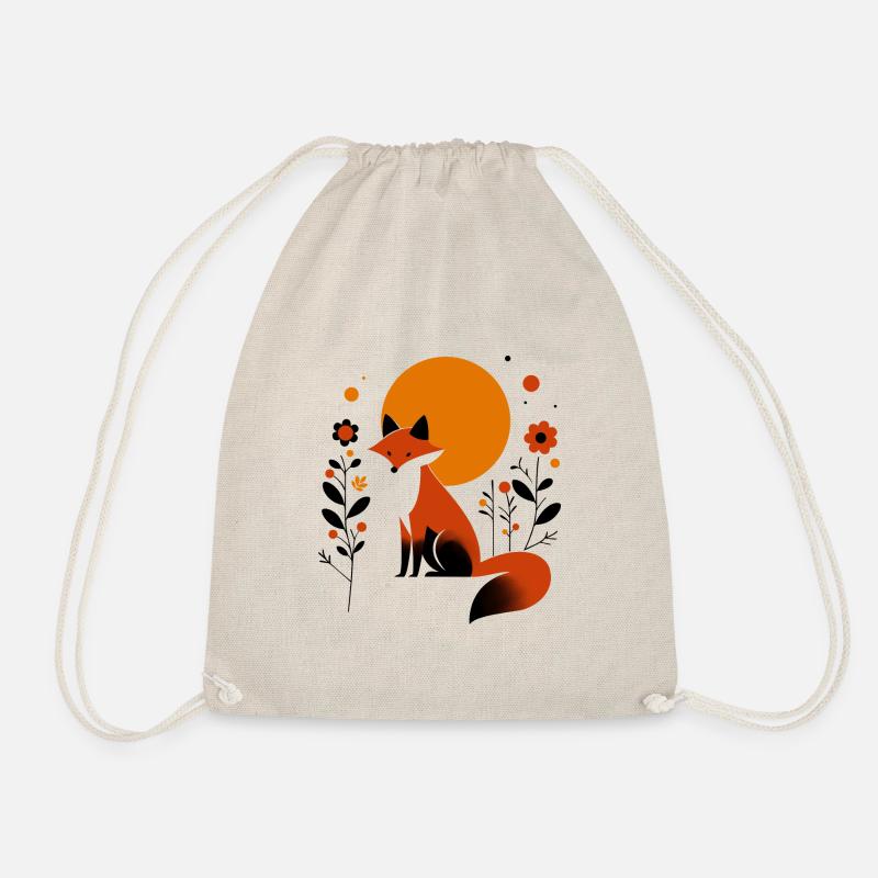 Retro Fox with Flowers - Drawstring Bag - nature