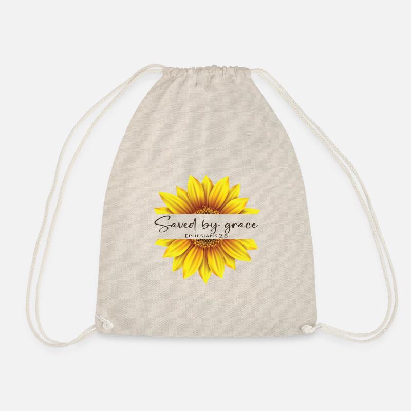Christliches Sonnenblumendesign Ich bin durch Gnade gerettet - Turnbeutel - Natur