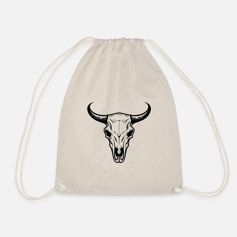 Cow Skull Boho - Drawstring Bag - nature
