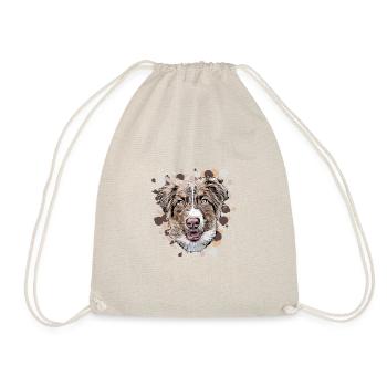 Australian Shepherd dog head in cartoon style - Drawstring Bag - nature - Front