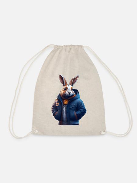 rabbit, bunny, cool, funny - Drawstring Bag - nature