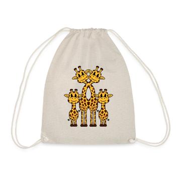 Cute giraffe family 2 children mom dad giraffe - Drawstring Bag - nature - Front
