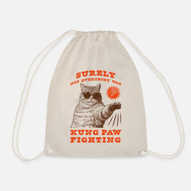 Kung Paw Fighting Funny Chonky Cat - Drawstring Bag - nature