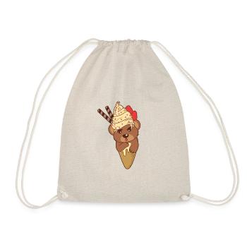 Brown Teddy Bear Pill In Ice Cream Cone Adorable - Drawstring Bag - nature - Front