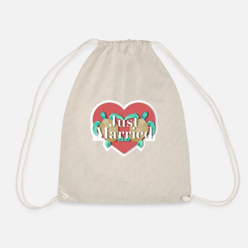 Just Married - turtle - Drawstring Bag - nature