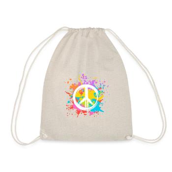 Hippie Peace Flower Power Outfit weiß Karneval Kos - Turnbeutel - Natur - Vorne