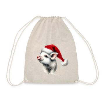 Christmas piglet with Santa hat - Drawstring Bag - nature - Front