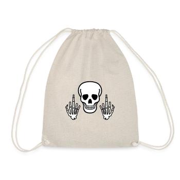 Totenkopf mit Mittelfinger, zweifarbig - Turnbeutel - Natur - Vorne