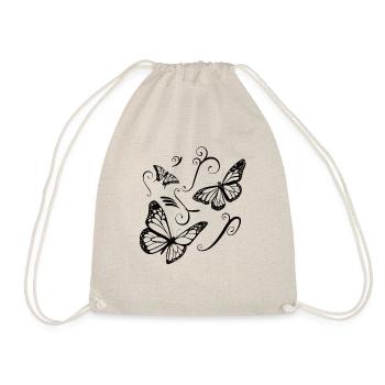 Butterfly Tatoo Gift Girlfriend Flowers Tendril - Drawstring Bag - nature - Front
