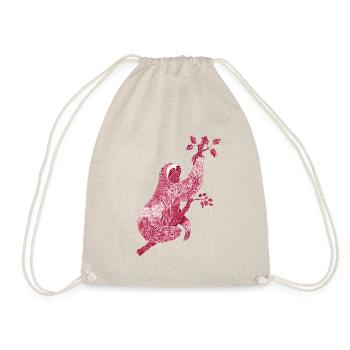 Sloth with Red Floral Print – Line Art - Drawstring Bag - nature - Front