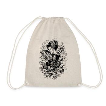 Japanese Geisha in Irezumi Tattoo Style - Drawstring Bag - nature - Front