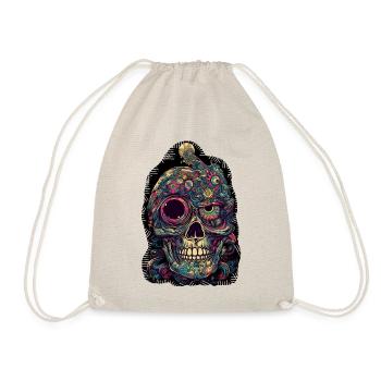 Surrealistischer, psychedelischer Totenkopf - Turnbeutel - Natur - Vorne