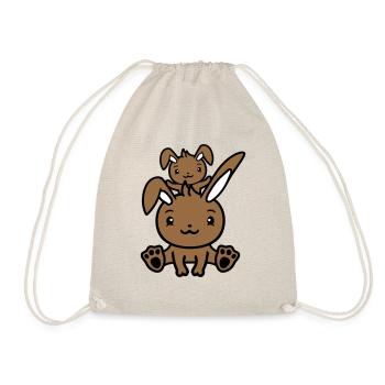 2 Lapins Papa Maman Enfant Mère Assis L’un sur L’autre - Sac de sport léger - nature - Devant