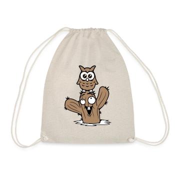 Owl Cactus Desert 2 Friends Happy Team Cartoon - Drawstring Bag - nature - Front
