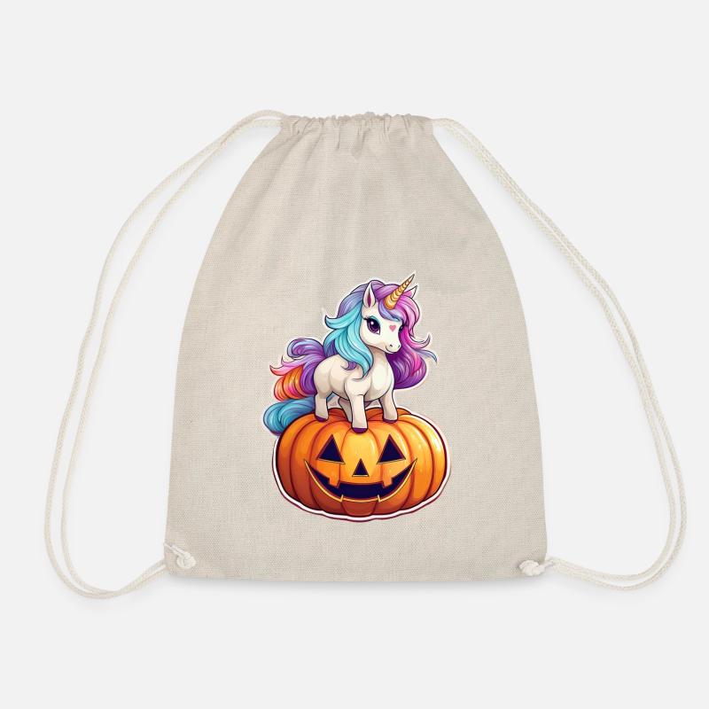 Halloween Unicorn Pumpkin Design - Drawstring Bag - nature