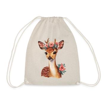 Cute deer with a flower wreath - Drawstring Bag - nature - Front