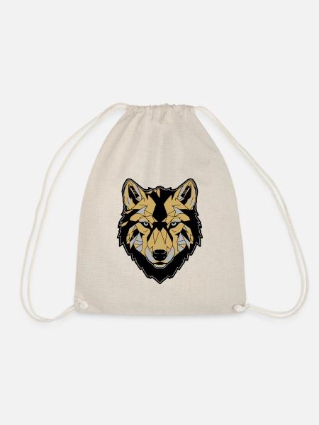 Wolf's Face, Gold - Drawstring Bag - nature
