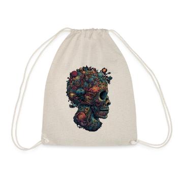Surrealistischer, psychedelischer Trippy Totenkopf - Turnbeutel - Natur - Vorne