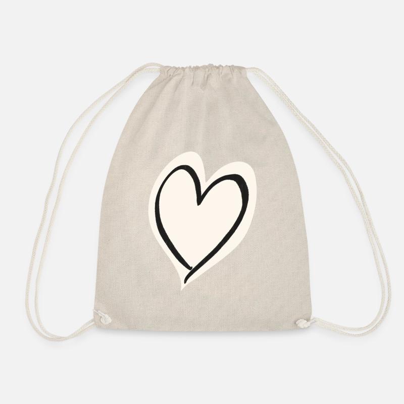 Heart white black - Drawstring Bag - nature