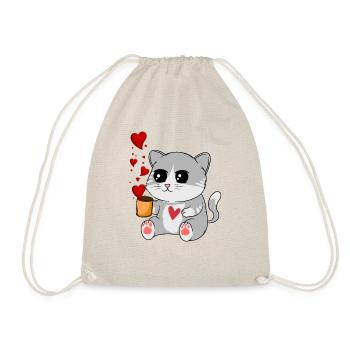 Big cat and hearts - Drawstring Bag - nature - Front