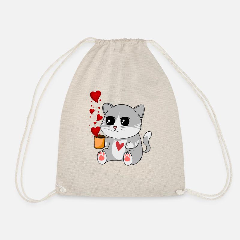 Big cat and hearts - Drawstring Bag - nature