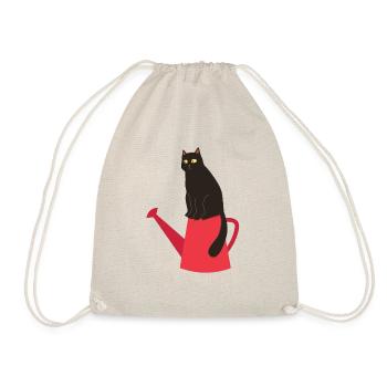 Spring design - black cat on watering can - Drawstring Bag - nature - Front