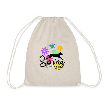 Frühlingsdesign - springender Hund und Blumen - Turnbeutel - Natur - Vorne