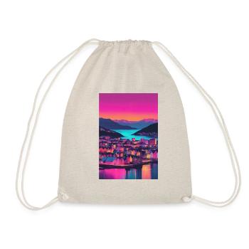 Colorful city on the mountain lake - Drawstring Bag - nature - Front