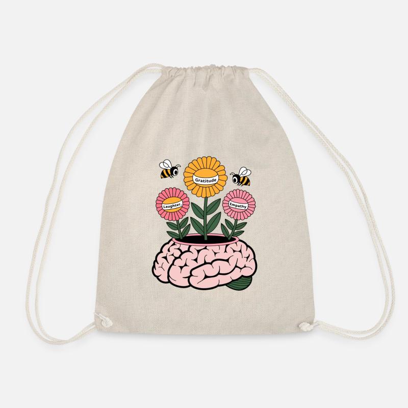 Mindful Growth – Brain Blooming with Gratitude, La - Drawstring Bag - nature