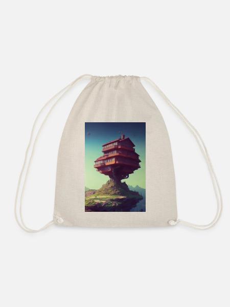 Fantasy House on Mountain Clif - Drawstring Bag - nature