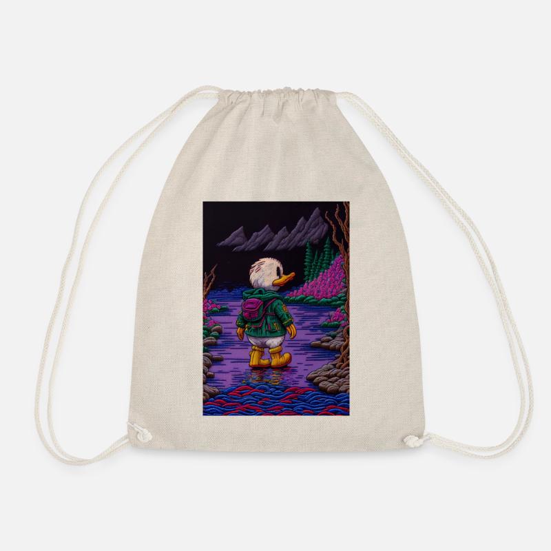 embroidered duckling hero walking in wood - Turnbeutel - Natur