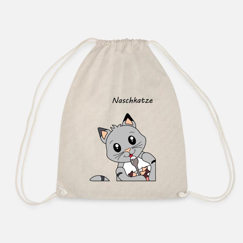"Naschkatze" - Katze beim Frühstücken - Turnbeutel - Natur