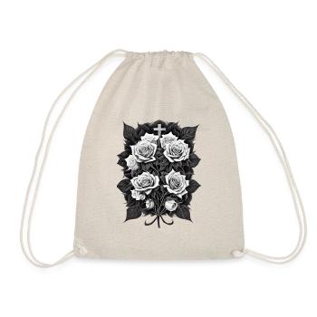 Holy Cross with Roses Rosary Blossoms Blossom - Drawstring Bag - nature - Front
