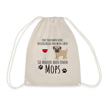 Mops-Motiv für Wein-Liebhaber - Turnbeutel - Natur - Vorne