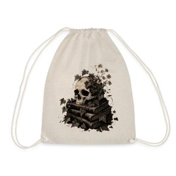 Skull on Books T-Shirt Dark Academia Goth - Drawstring Bag - nature - Front