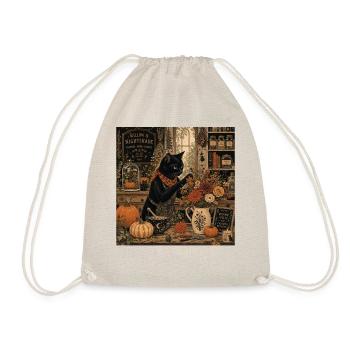 Black Cat Floral Shop T-Shirt Vintage Goth - Drawstring Bag - nature - Front