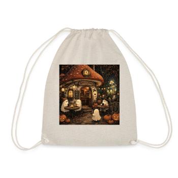 Mushroom House Café Retro Mural Ghosts Autumn Decoration - Drawstring Bag - nature - Front