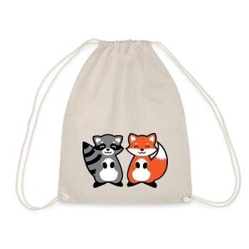 Waschbär und Fuchs - raccoon and fox Geschenk Kind - Turnbeutel - Natur - Vorne