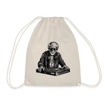 Cooler Best-Ager Mann als DJ Hipster mit Mütze - Turnbeutel - Natur - Vorne