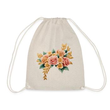 Vintage-Blumen Gold und Rosa - Turnbeutel - Natur - Vorne