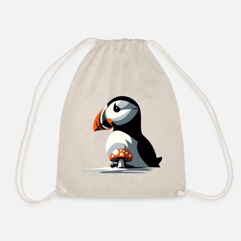 Puffin and toadstool - Drawstring Bag - nature