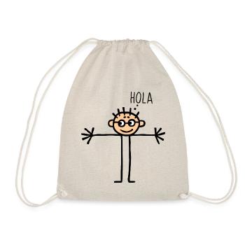 Children's picture stick figure greeting Spanish Hola Hello - Drawstring Bag - nature - Front