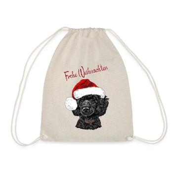 Frohe Weihnachten - weihnachtliches Pudelmotiv - Turnbeutel - Natur - Vorne