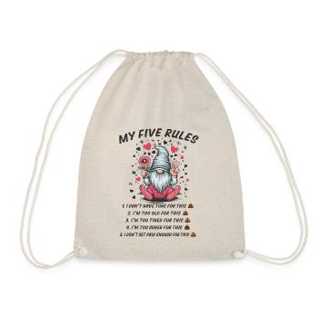 5 rules of a funny gnome - Drawstring Bag - nature - Front